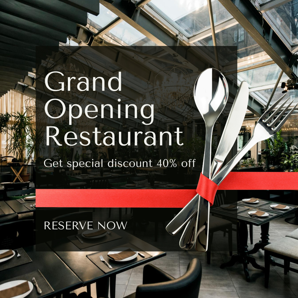 Grand Opening Restaurant With Special Discount And Reserving Instagram Modelo de Design