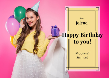 Template di design Colorful Balloons For Birthday Greeting In Pink Postcard 5x7in