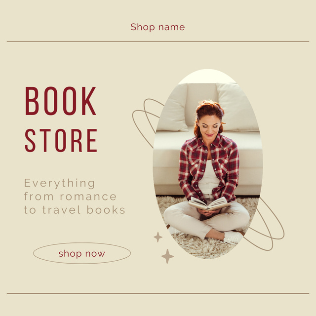 Designvorlage From Romance To Travel Books In Bookshop für Instagram