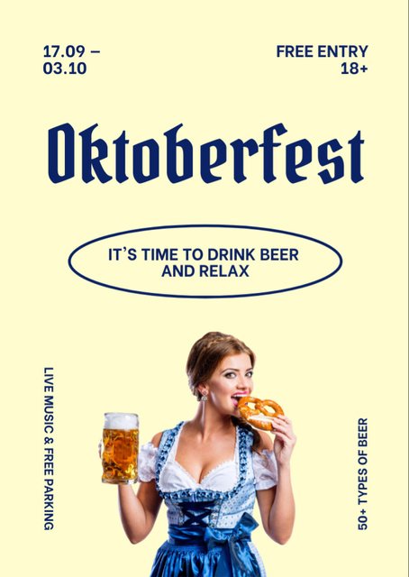 Template di design Folksy Spirit of Oktoberfest With Pretzel Flyer A6