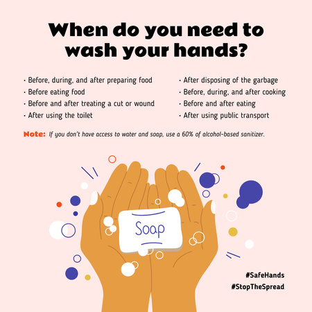 Template di design Consapevolezza essenziale del coronavirus con guida al lavaggio delle mani Instagram