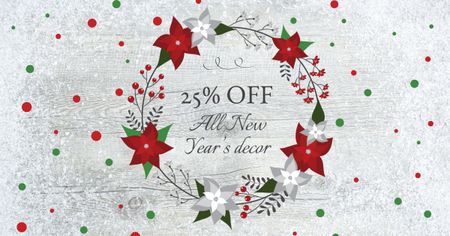 New Year Decor Offer in Festive Wreath Facebook AD – шаблон для дизайну