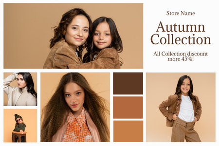 Çocuk ve Kadınlara Yönelik Çeşitli Sonbahar Giyim Koleksiyonu İndirimli Mood Board Tasarım Şablonu
