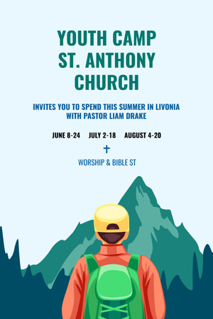 Youth Religion Camp invitation with boy in Mountains Flyer 4x6in Design Template