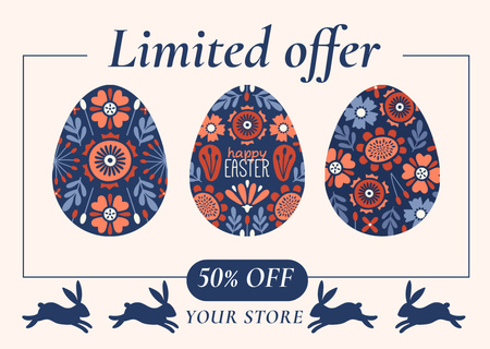 Easter Special Offer with Easter Eggs and Rabbits Card Design Template