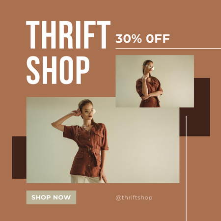 Designvorlage Woman for thrift shop brown für Instagram AD