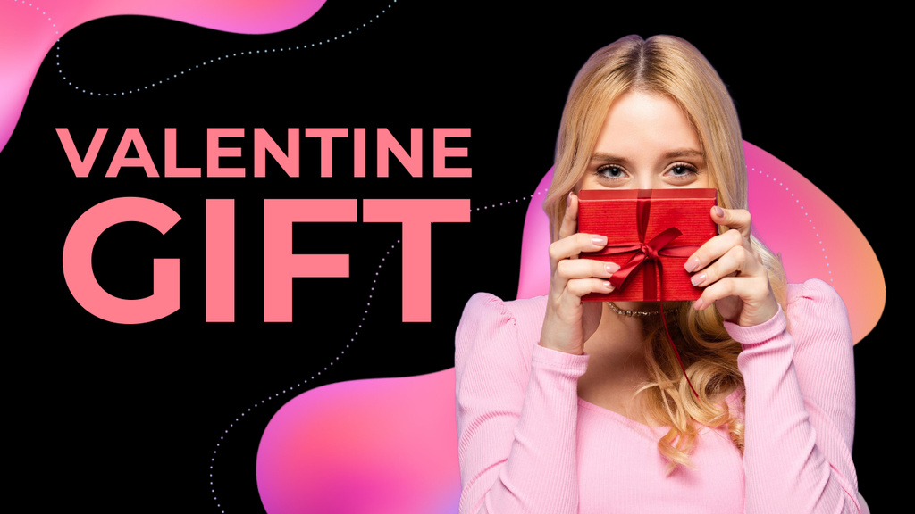 Young Blonde Woman with Gift for Valentine's Day Youtube Thumbnail – шаблон для дизайну