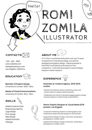 Designvorlage Illustrator-Arbeitserfahrung für Resume