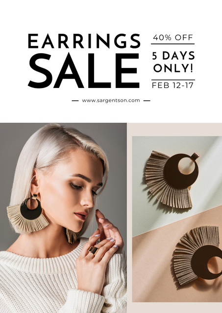 Jewelry Offer with Woman in Stylish Earrings Poster Design Template