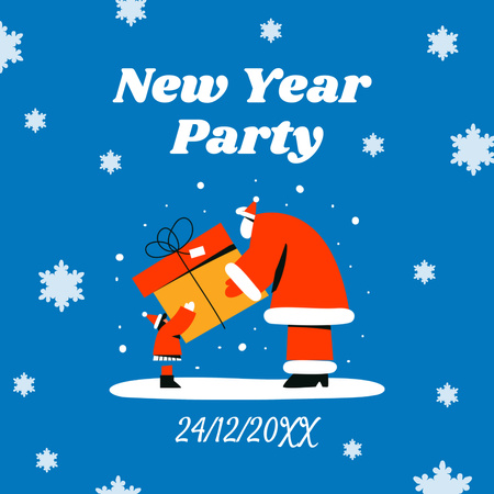 New Year Party Announcement with Santa Claus with Gift Instagram Design Template