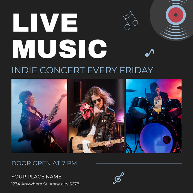 Band performing on Indie Concert Instagram Design Template