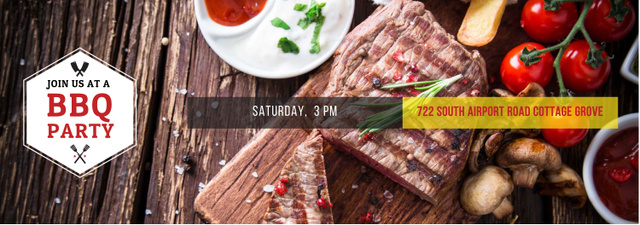 BBQ Party Invitation with Grilled Steak Tumblr Tasarım Şablonu