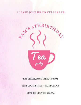 Announcement of a Cozy Tea Party Invitation 13.9x10.7cm Design Template