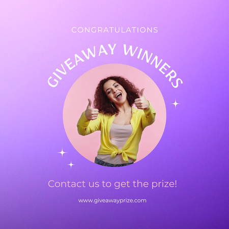 Giveaway Winners Ad with Smiling Woman Instagram Design Template