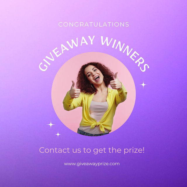 Ontwerpsjabloon van Instagram van Giveaway Winners Ad with Smiling Woman