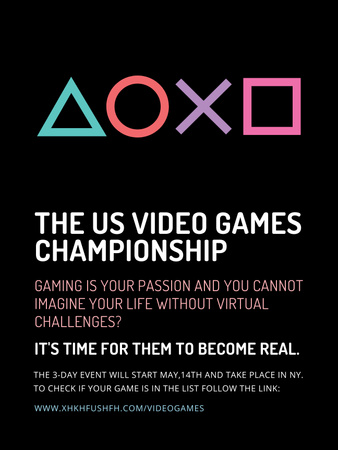Video Games Championship announcement Poster US Design Template