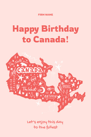 Canada Day Red Doodle Illustrated Postcard 4x6in Vertical Design Template