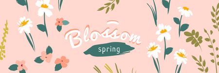 Spring inspiration with blooming Flowers Twitter Design Template