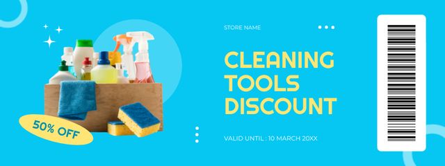 Cleaning Tools Discount Blue Coupon Design Template
