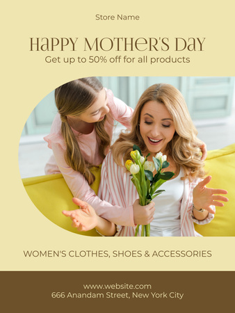 Tytär antaa kukkia äidille äitienpäivänä Poster US Design Template