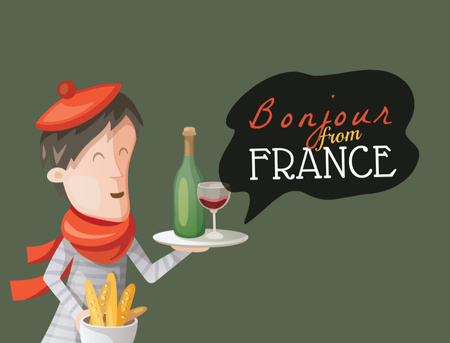 France Inspiration with Cute Boy in beret Postcard 4.2x5.5in Design Template