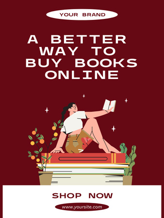 Ontwerpsjabloon van Poster US van Illustratie van meisje leest boeken