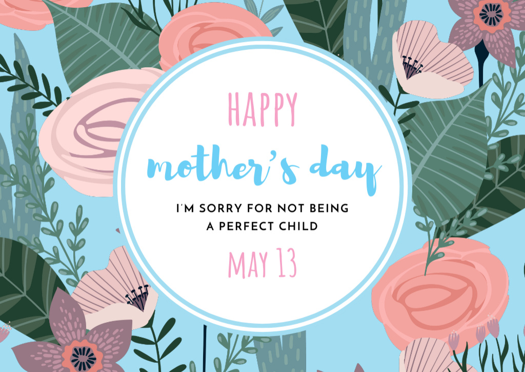 Template di design Happy Mother's Day Greeting with Bright Pink Roses Card