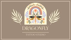 Colorful Dragonfly And Florals on Tattoo Studio Offer Layout