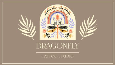 Colorful Dragonfly And FLorals With Tattoo Studio Offer Business Card US Design Template