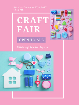 Plantilla de diseño de Craft Fair with needlework tools Poster US 