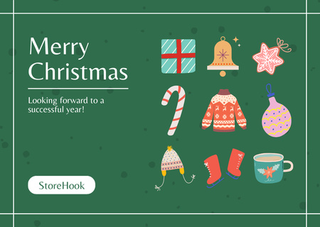 Christmas Invigorated Greeting with Holiday Items Postcard Design Template