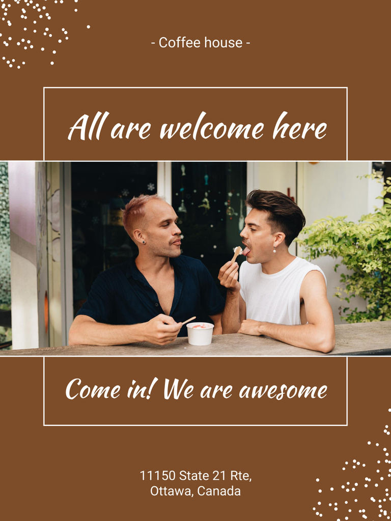 Plantilla de diseño de LGBT Friendly Cafe Ad in Brown Poster US 