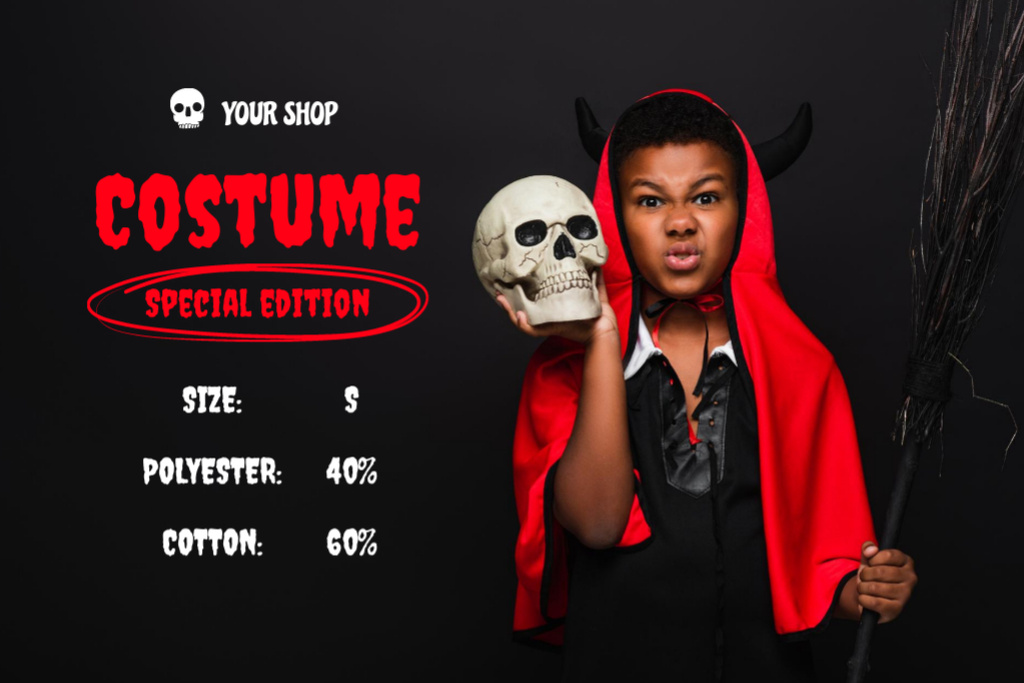 Designvorlage Kid in Halloween's Costume für Label