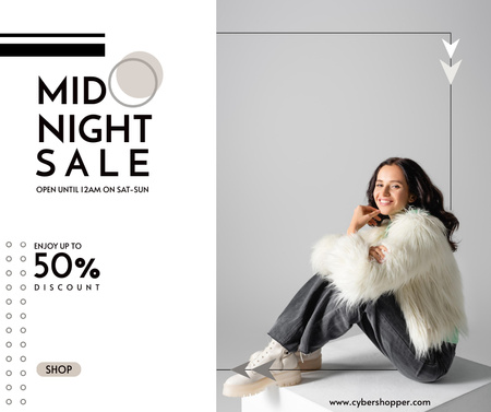 Midnight Sale of Female Clothes Facebook Design Template