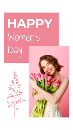 Happy Lady with Bouquet of Tulips on Women's Day Instagram Story Πρότυπο σχεδίασης