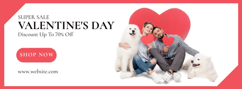 Valentine's Day Sale with Couple in Love with Dogs Facebook cover tervezősablon