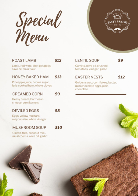 Desserts List from Bakery Menu Design Template