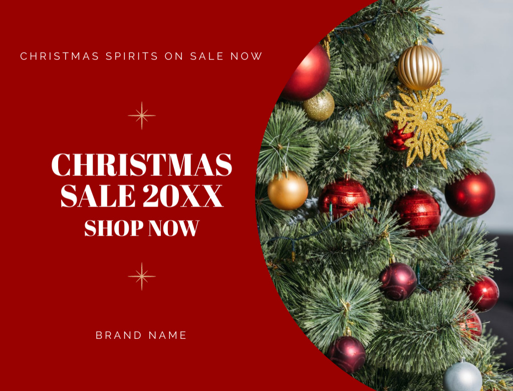 Ontwerpsjabloon van Postcard 4.2x5.5in van Christmas Sale offer With Decorated Tree in Red