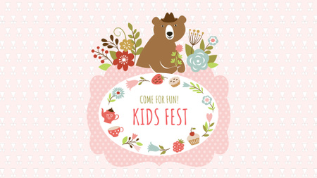 Kids Festival Announcement with Cute Bear FB event cover Design Template