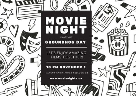 Movie Night Event Arts Icons Pattern Postcard Design Template