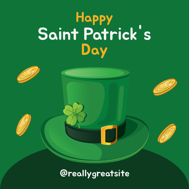 St. Patrick's Day Holiday Party with Green Hat and Golden Coins Instagram Design Template