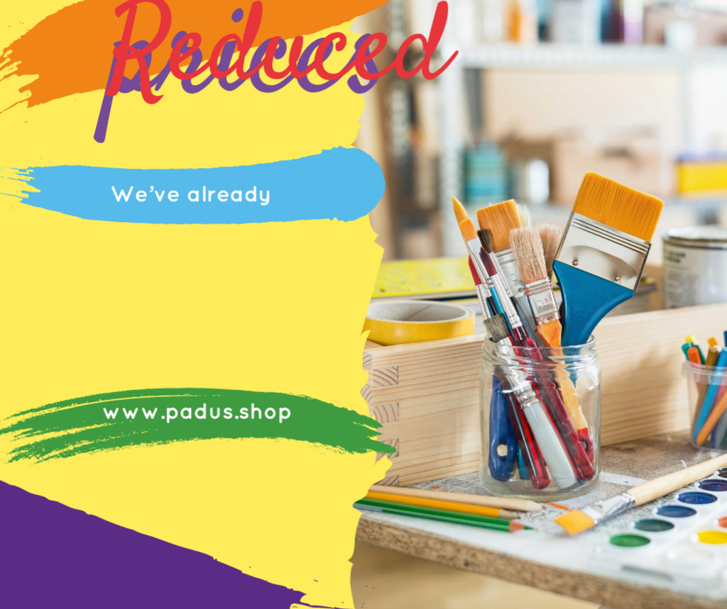 Art Shop Promotion with Supplies and Brushes Facebook Design Template