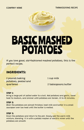 A hálaadás alapvető burgonyapüré főzési lépései Recipe Card tervezősablon