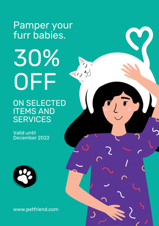 Funny Woman with Cat on Head Poster A3 Design Template