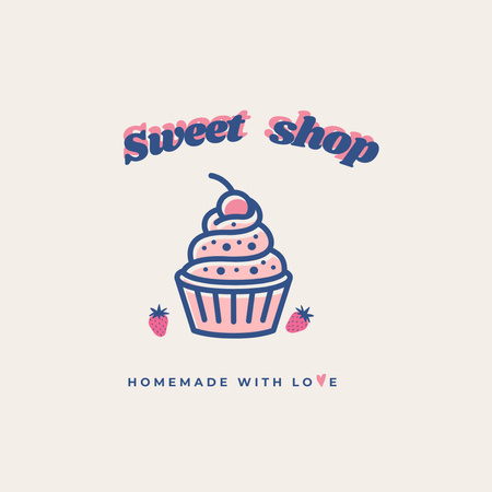Ontwerpsjabloon van Logo van hemelse bakkerij ad met een lekkere cupcake en aardbei