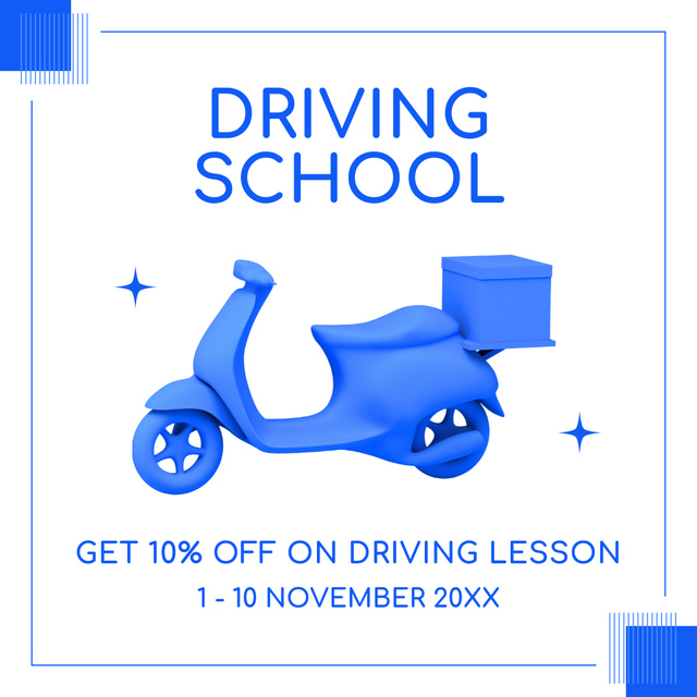Motorcycle Driving School With Discount For First Lesson Instagram Design Template