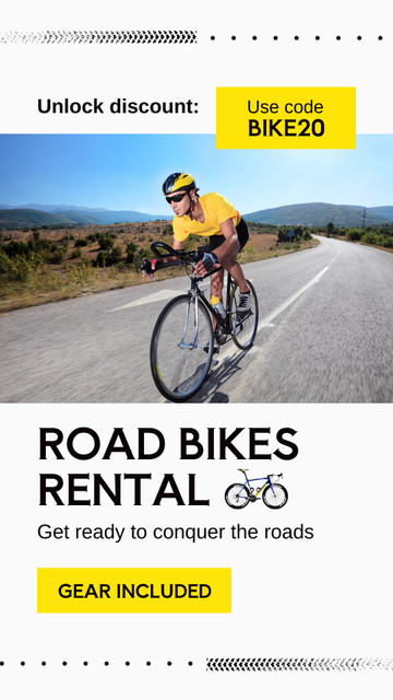 Amazing Road Bicycles Rental Offer With Promo Code Instagram Video Story Modelo de Design