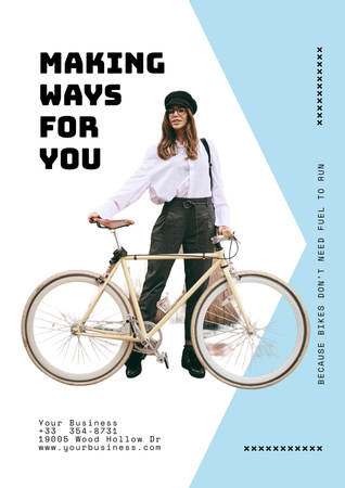 Cute Woman with Personal Bike Poster Tasarım Şablonu