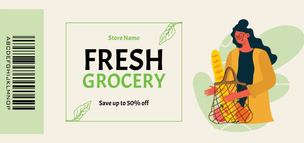 Template di design Woman Holding Shopping Bag of Fresh Groceries Coupon Din Large