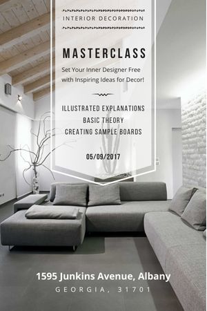 Interior Decoration Event Announcement Sofa in Grey Tumblr Design Template